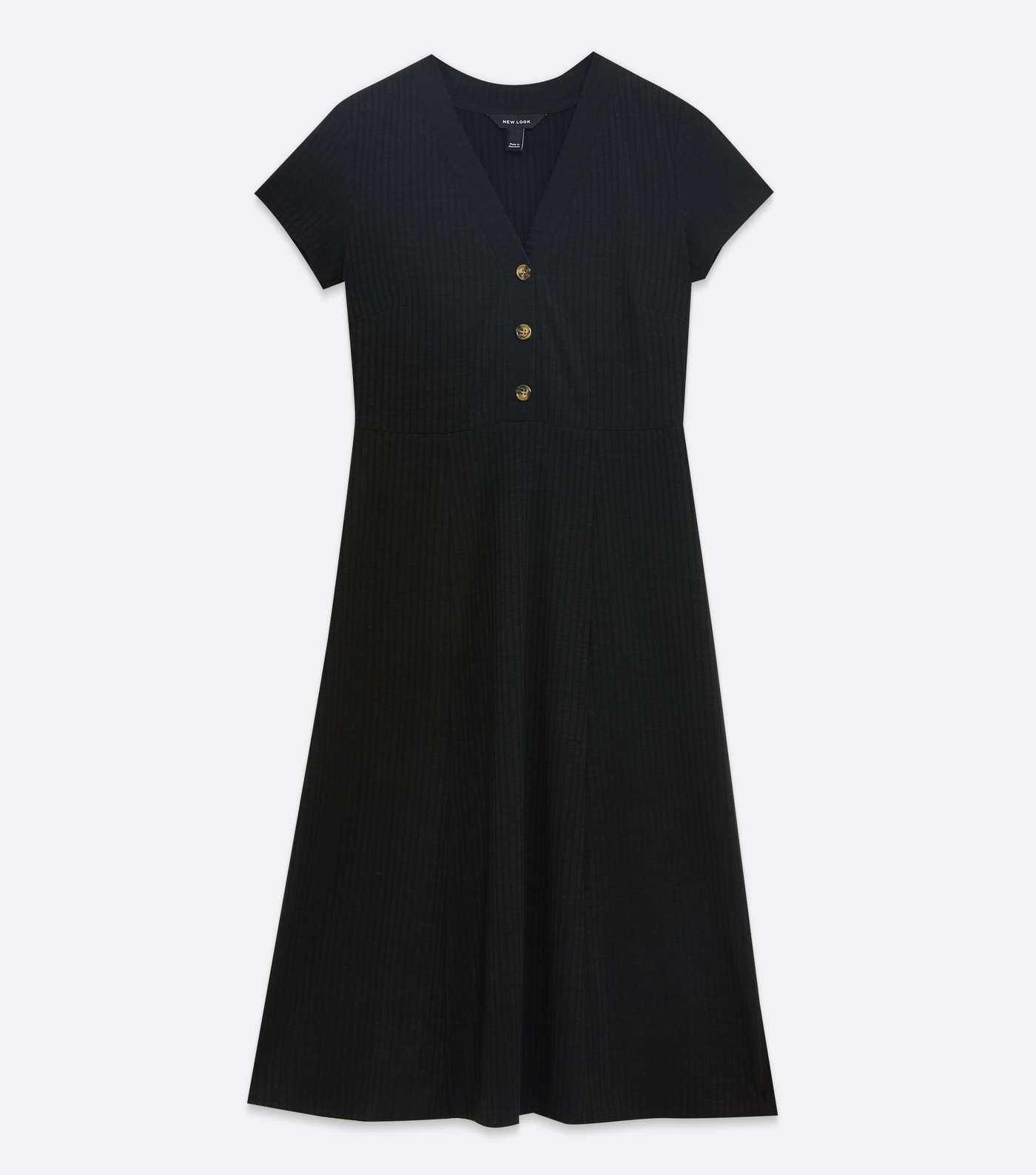 Black Ribbed Jersey Button Midi Dress Image 5