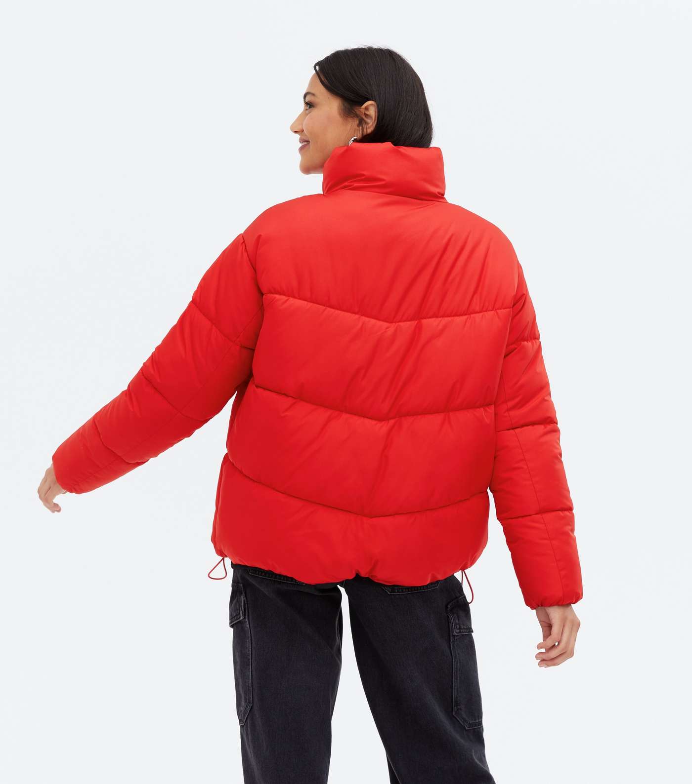 Red Boxy Puffer Jacket Image 4