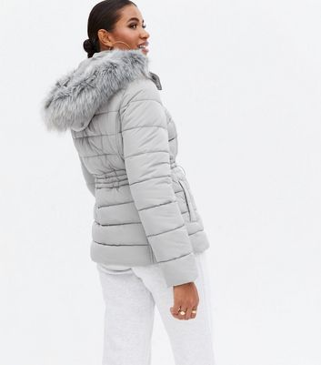 grey fur hooded jacket