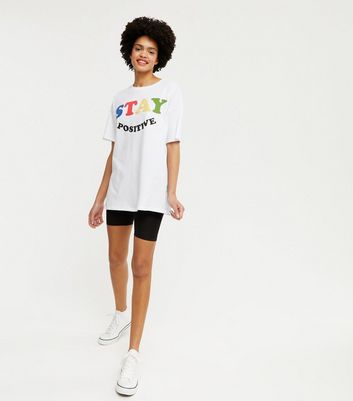 ONLY White Stay Positive Logo Oversized T-Shirt New Look