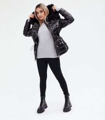 new look petite puffer jacket in black