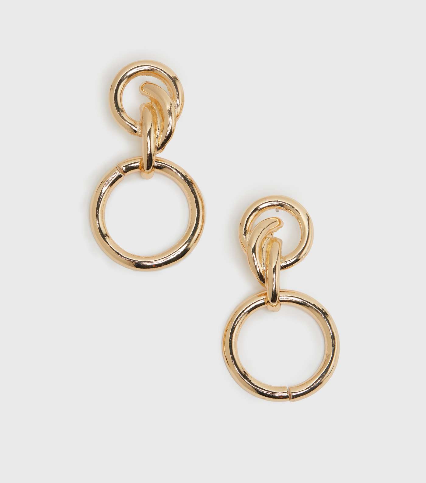 Gold Knot Double Circle Drop Stud Earrings 
