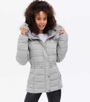 Tall Pale Grey Faux Fur Hooded Puffer Jacket