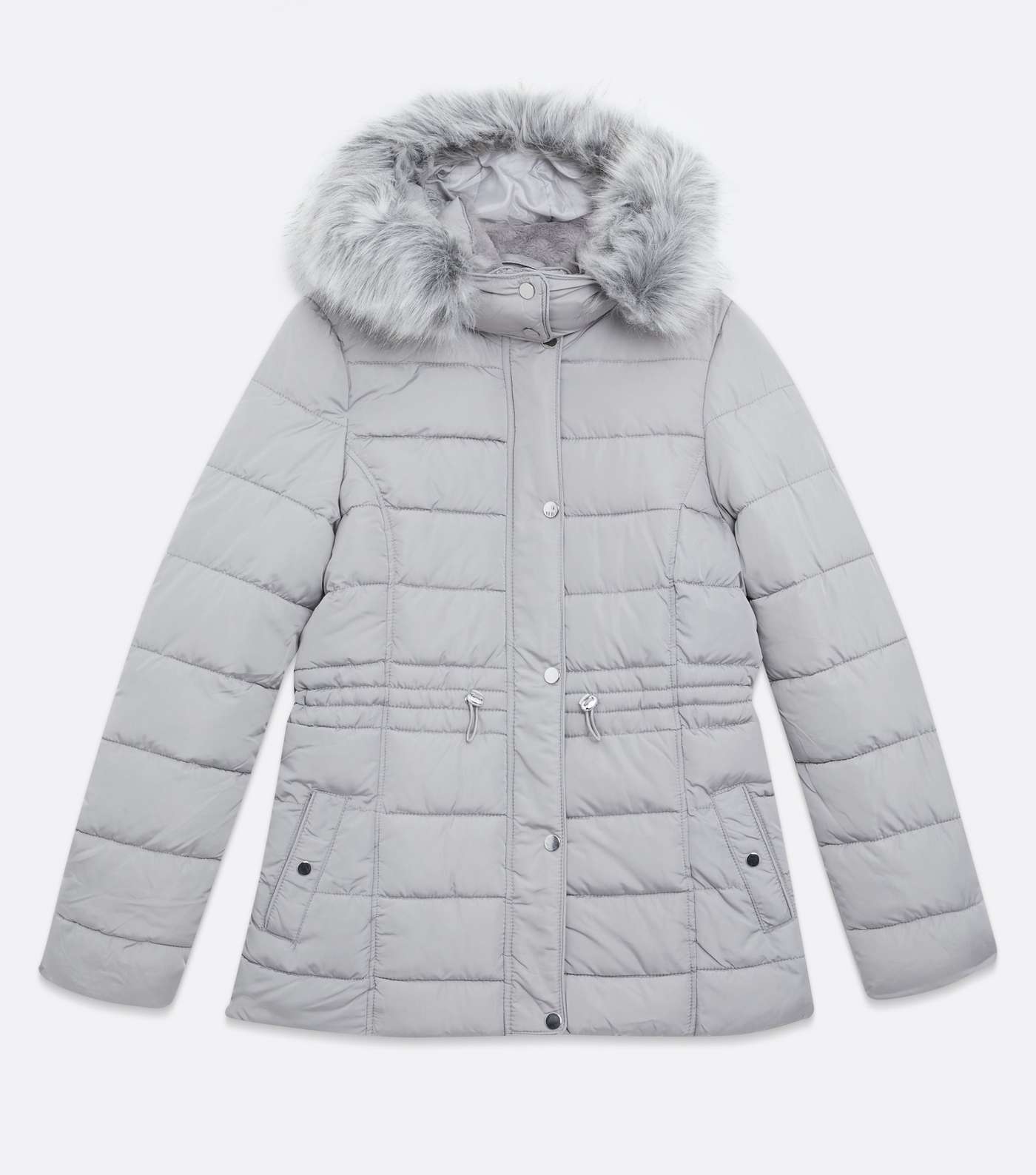 Tall Pale Grey Faux Fur Hooded Puffer Jacket Image 5