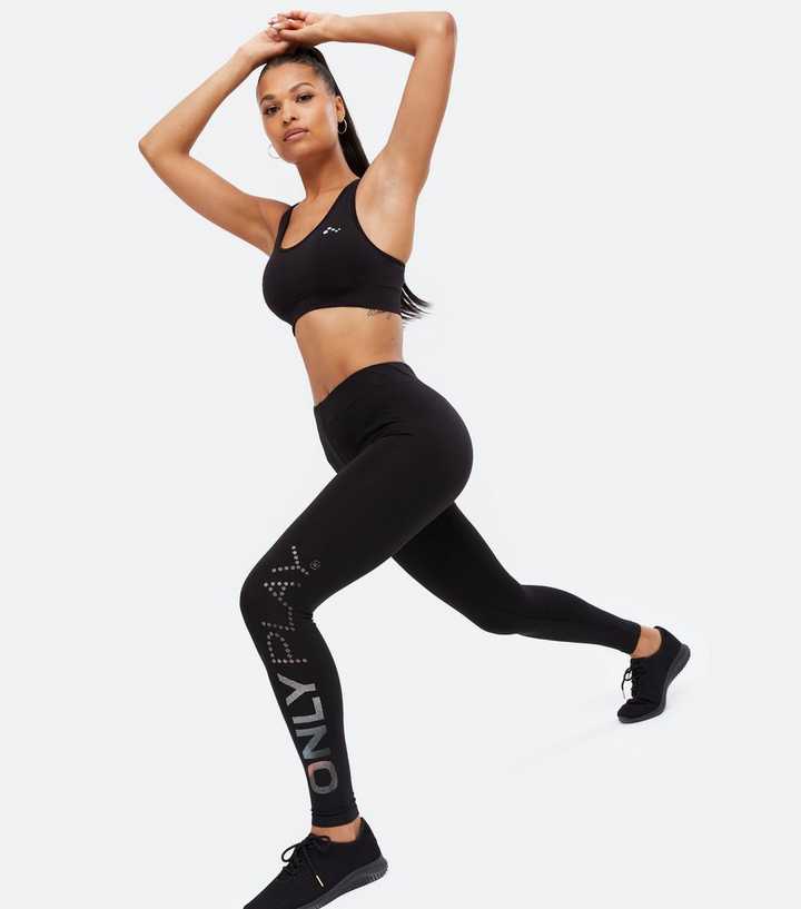 ONLY PLAY Black High Waist Jersey Logo Leggings