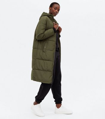 womens khaki long puffer coat