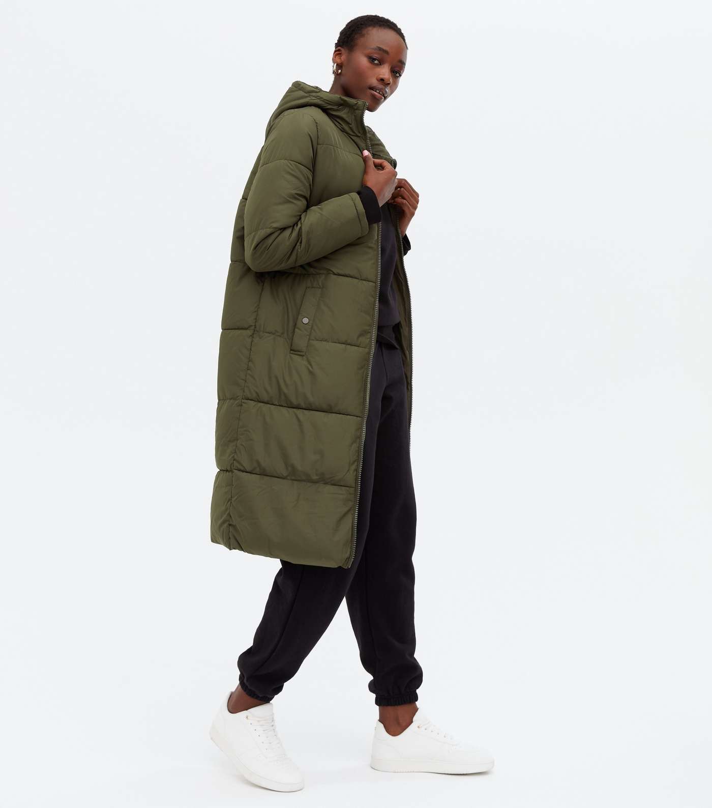 Tall Khaki Hooded Long Puffer Jacket Image 2