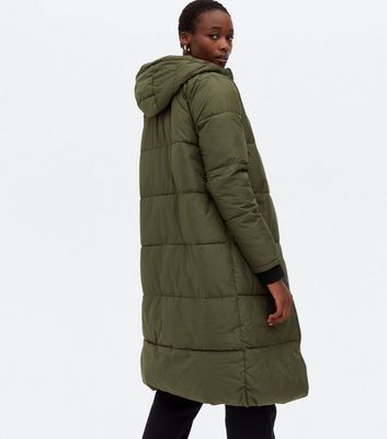 womens khaki long puffer coat