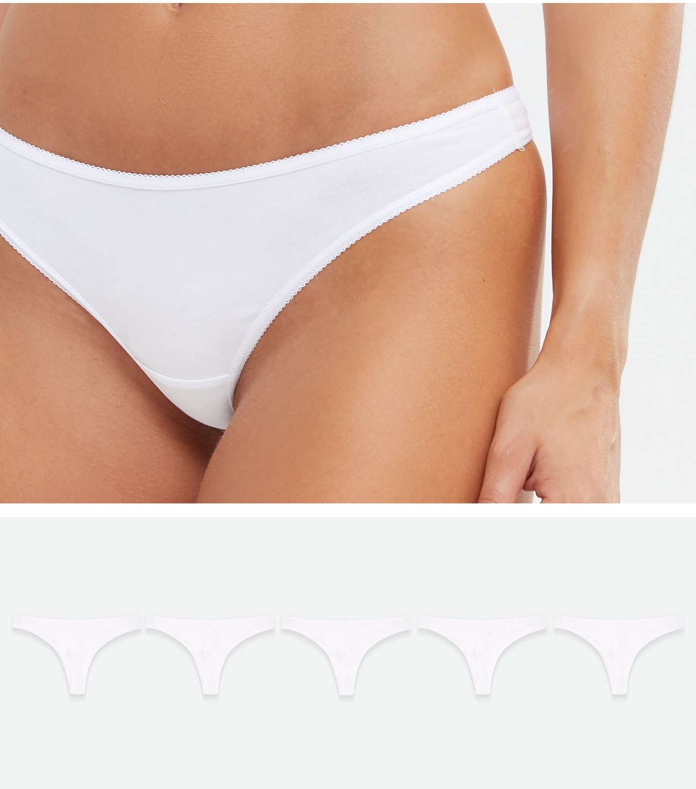 5 Pack White Cotton Thongs