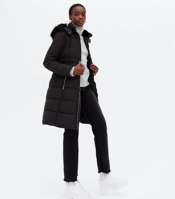 black puffer belted coat