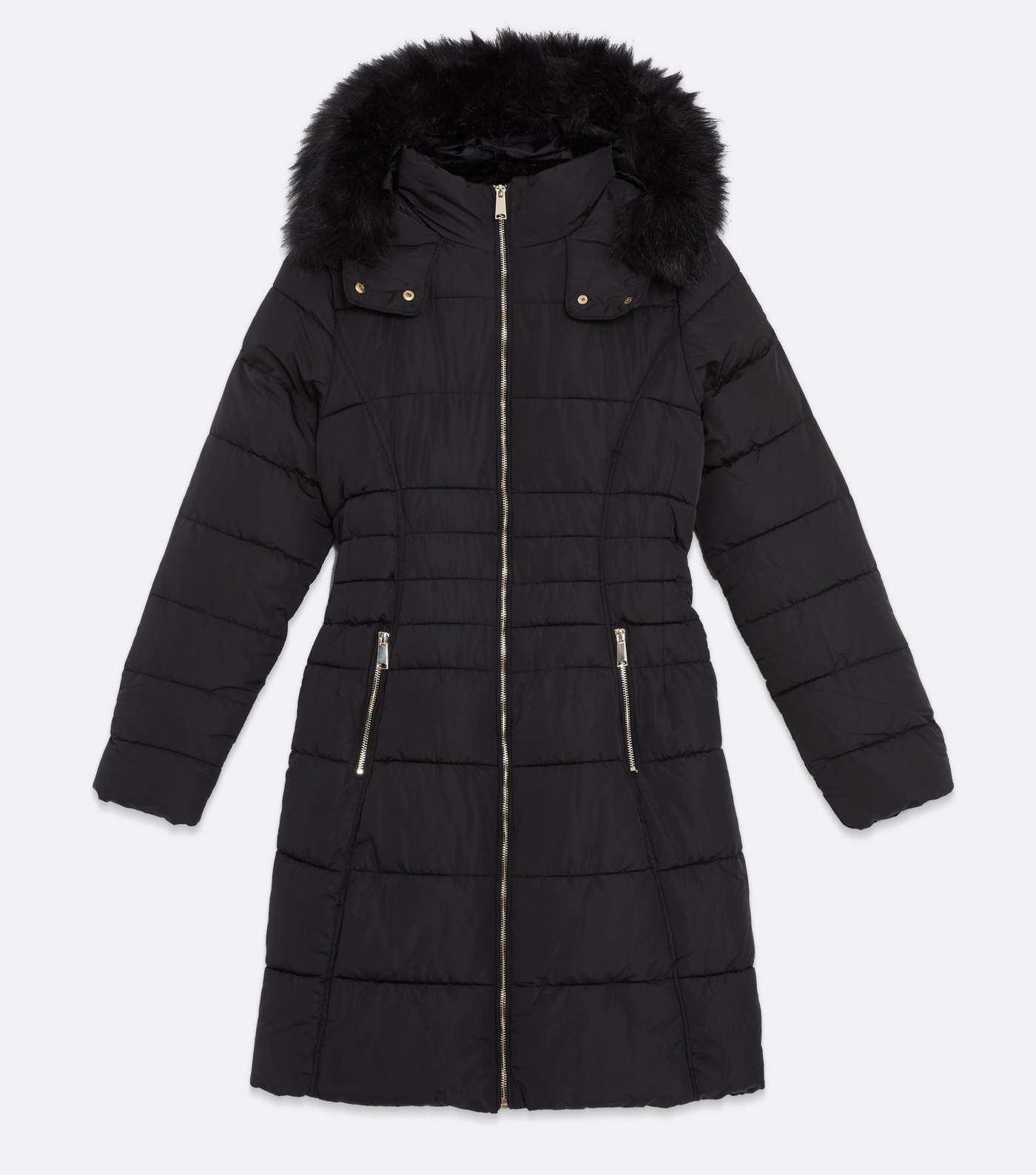 Tall Black Belted Puffer Long Jacket Image 5