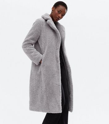 Long teddy hotsell coat grey