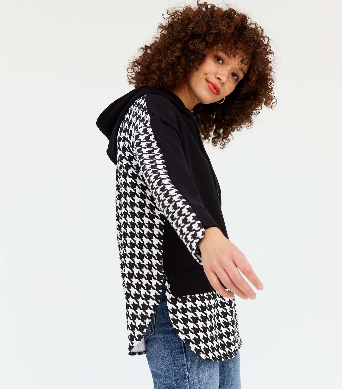 Cameo Rose Black Dogtooth 2 in 1 Hoodie