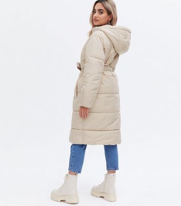 new look longline quilted puffer coat in cream