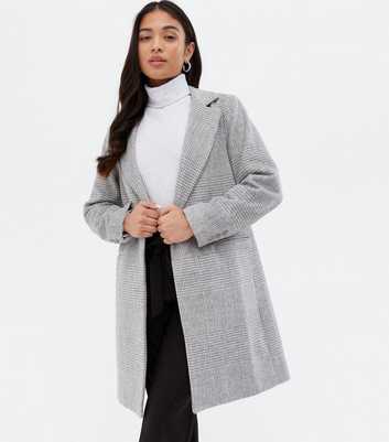 Petite Light Grey Check Revere Collar Long Coat