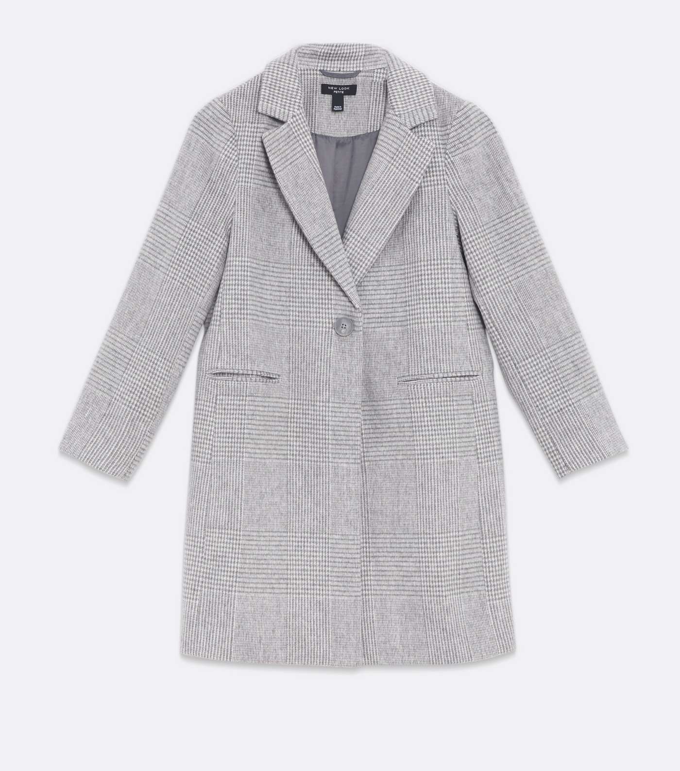 Petite Light Grey Check Revere Collar Long Coat Image 5