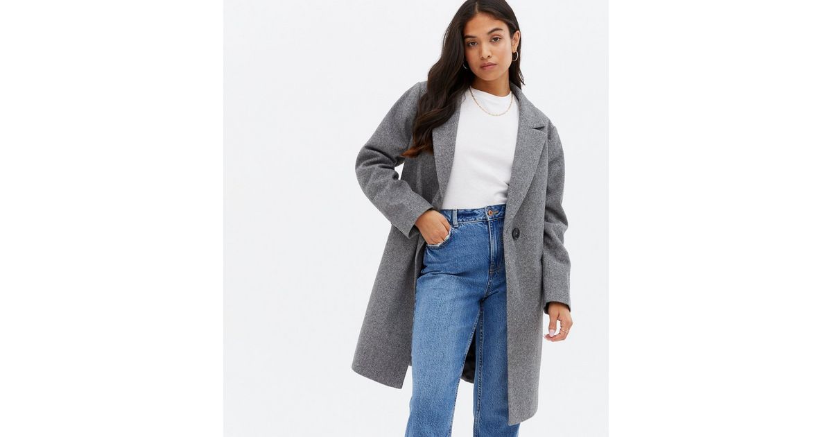 Petite Grey Long Formal Coat New Look