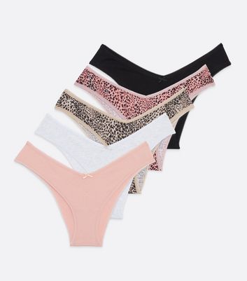 Damen Bekleidung 5 Pack Pink White Black and Leopard Print V Cut Briefs