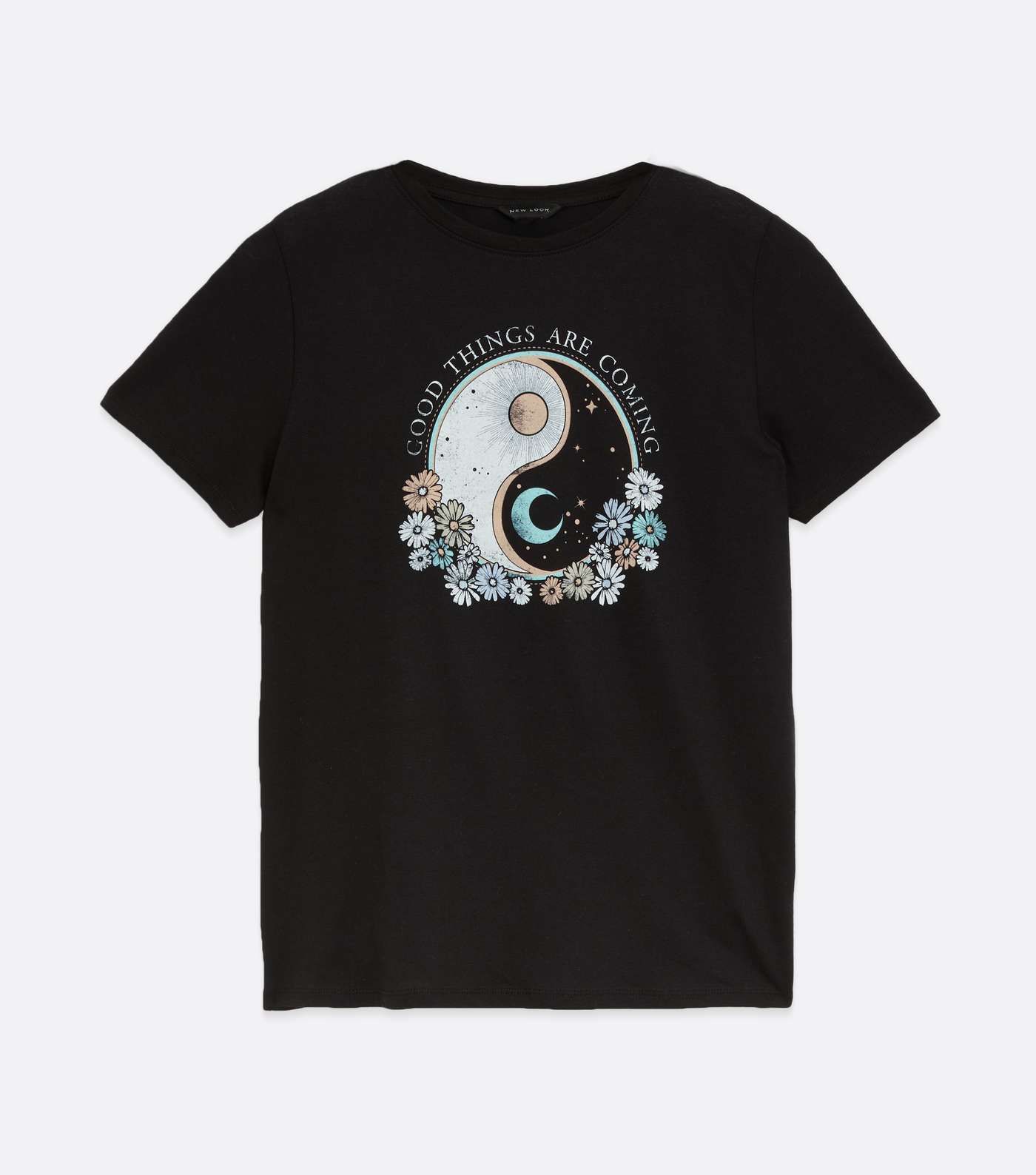 Black Floral Yin Yang Good Things Logo T-Shirt  Image 5