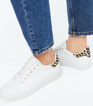 White trainers with hot sale leopard print back