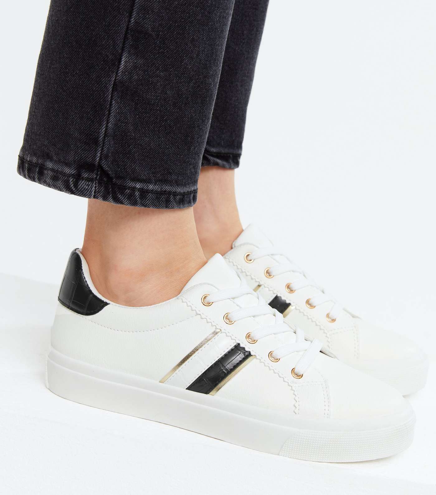 White Faux Croc Stripe Chunky Trainers Image 2
