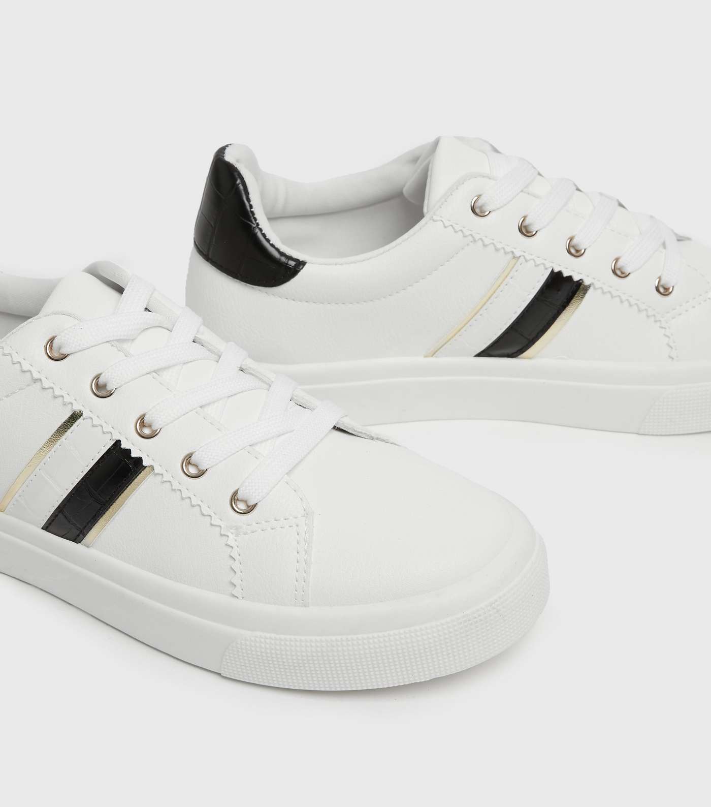 White Faux Croc Stripe Chunky Trainers Image 4