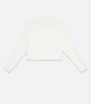 white cable knit crop sweater