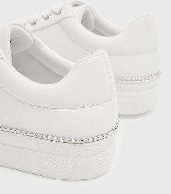 womens white leather flatform trainers