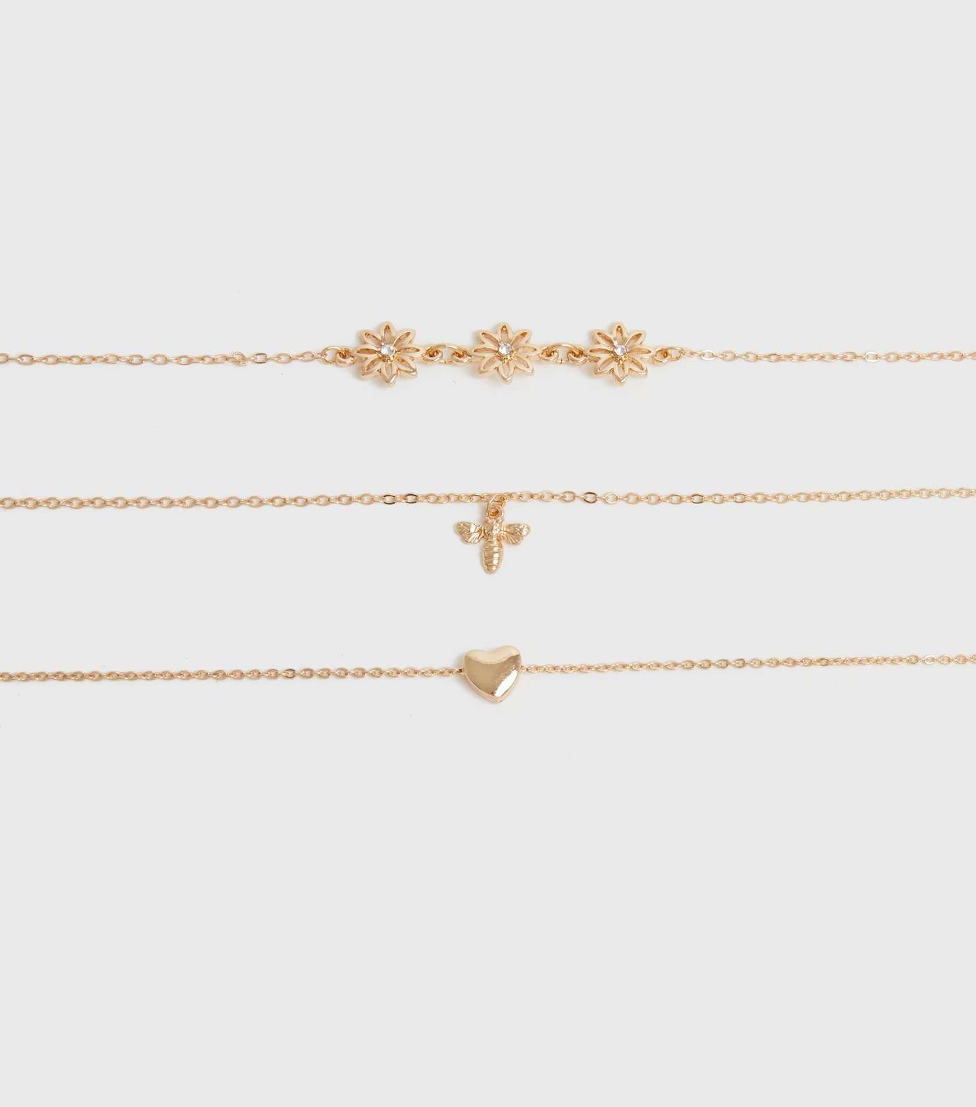 Girls 3 Pack Gold Mixed Pendant Anklets
