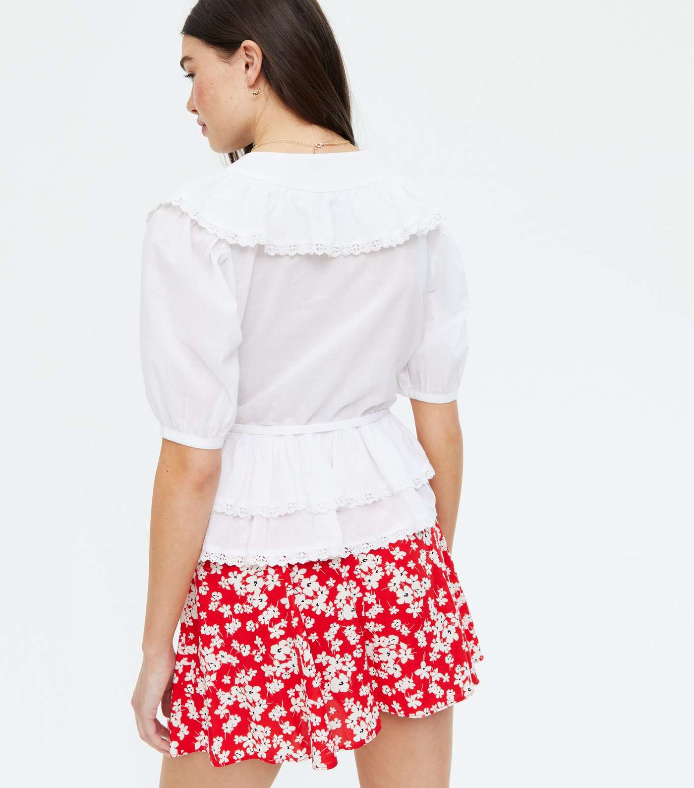 White Broderie Frill Wrap Tiered Peplum Blouse Image 4