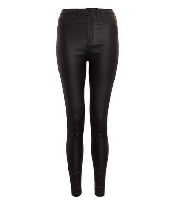 QUIZ Black Leather-Look Skinny Jeans 