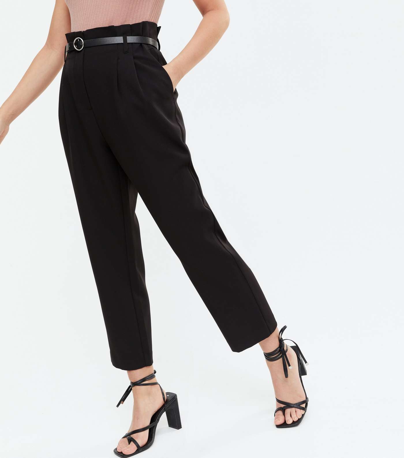 Petite Black Belted Trousers Image 2