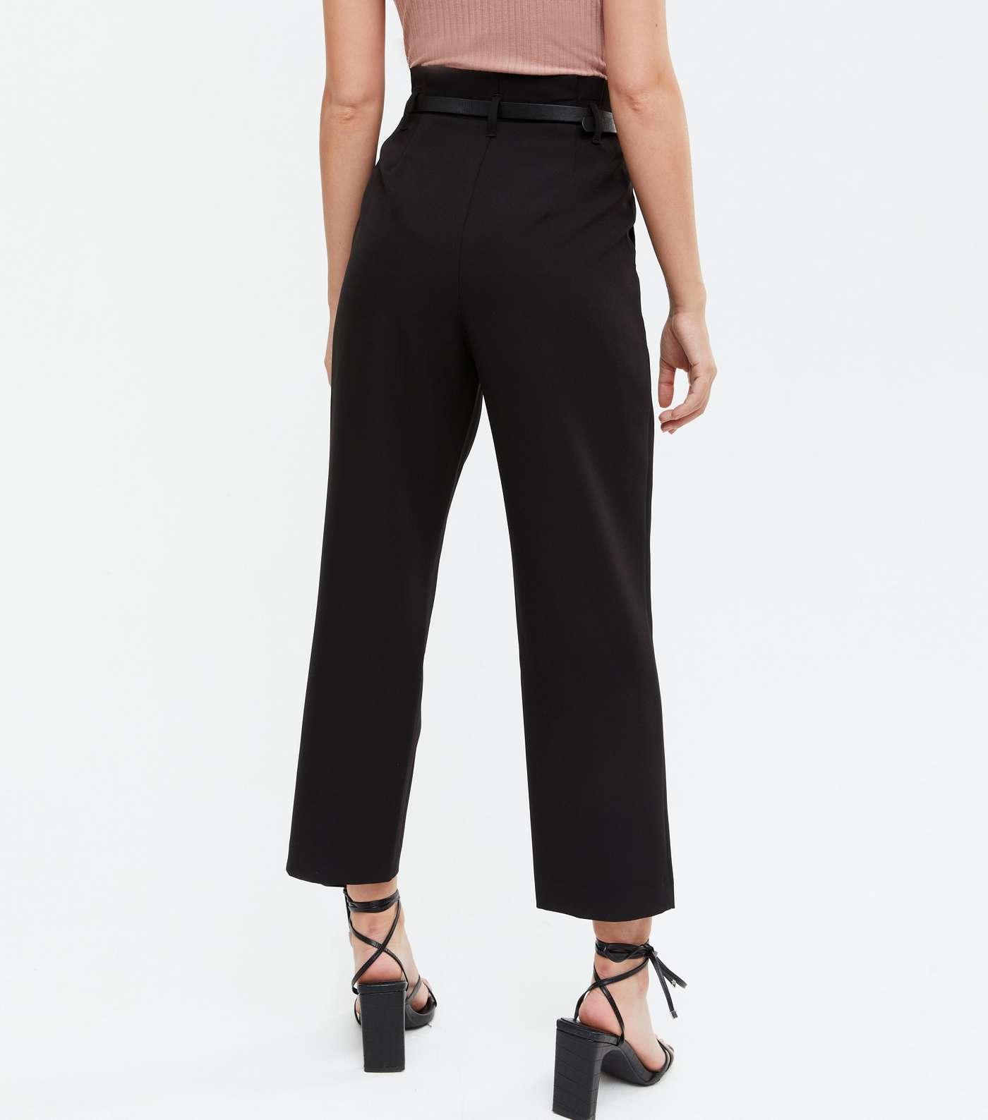 Petite Black Belted Trousers Image 4
