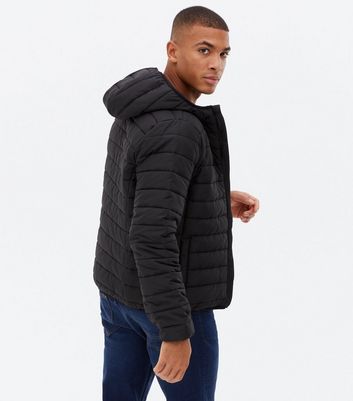 black hooded lightweight puffer jacket