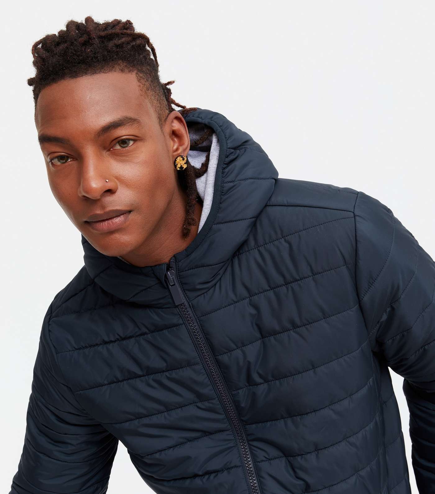 Navy Hooded Puffer Jacket Image 3
