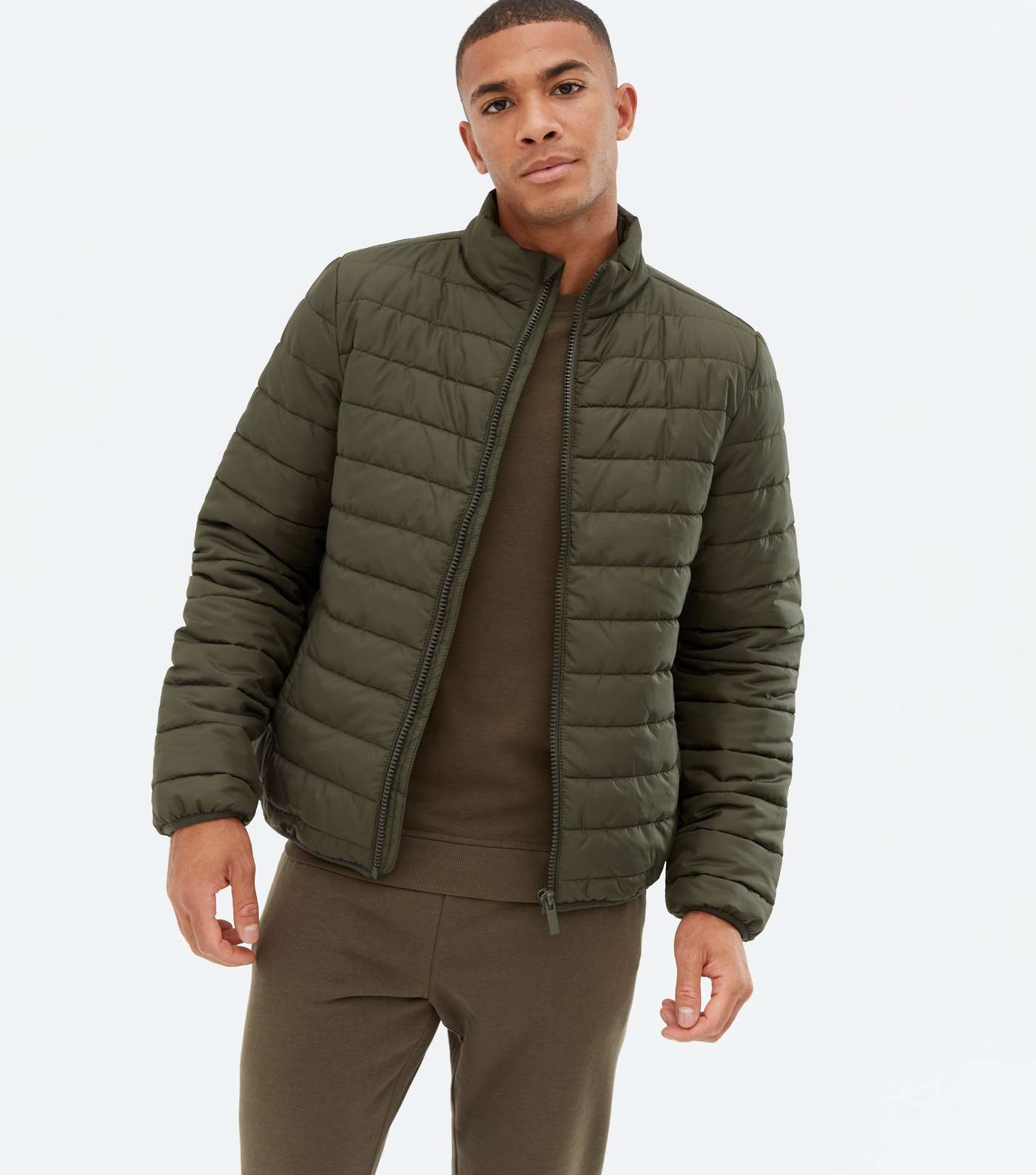 Khaki High Neck Puffer Jacket | New Look