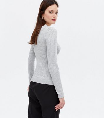New Look Women's Pale Grey Ribbed Crew Neck Top - UK 12