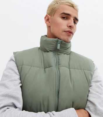 Olive Puffer Zip Gilet | New Look