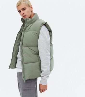 Olive Puffer Zip Gilet | New Look