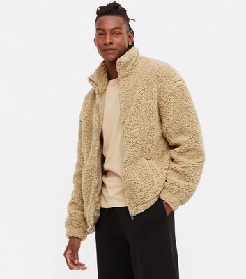 Camel Teddy High Neck Jacket New Look