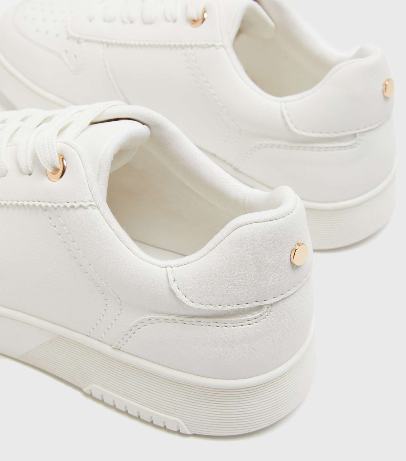 White Leather-Look Tennis Trainers Image 4