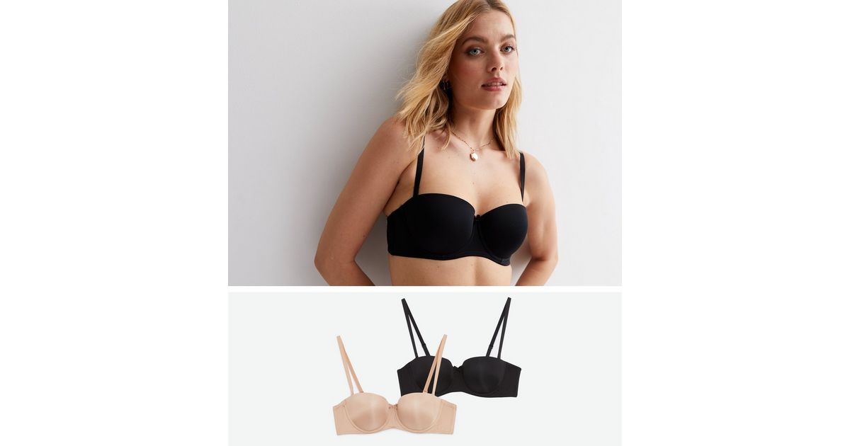 2 Pack Mink and Black Strapless Bras | New Look