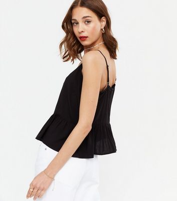 Damen Bekleidung Black Button Peplum Cami Damen Bekleidung Black Button Peplum Cami