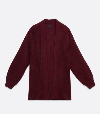 Burgundy Puff Sleeve Long Cardigan New Look