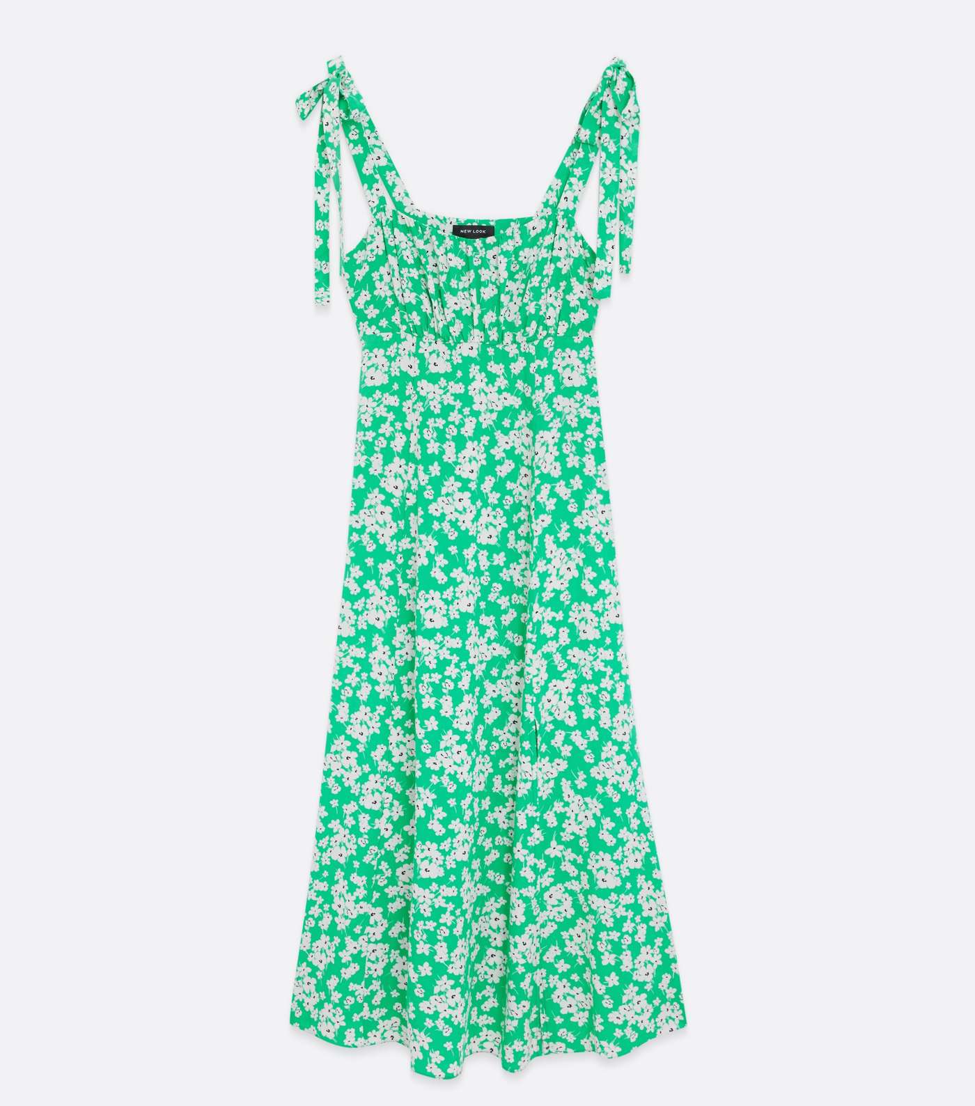 Green Floral Tie Strap Ruched Split Hem Midi Dress Image 5