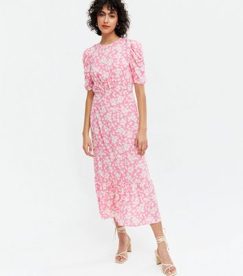 ruched puff sleeve midi dress