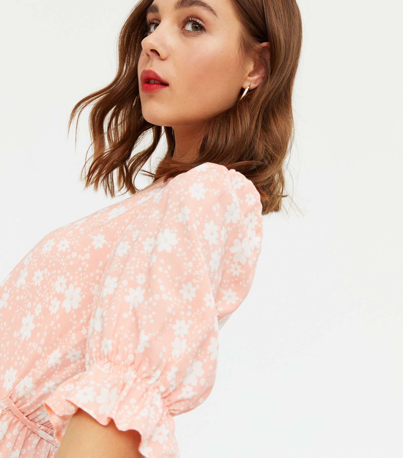 Pink Ditsy Floral Frill Mini Dress Image 3
