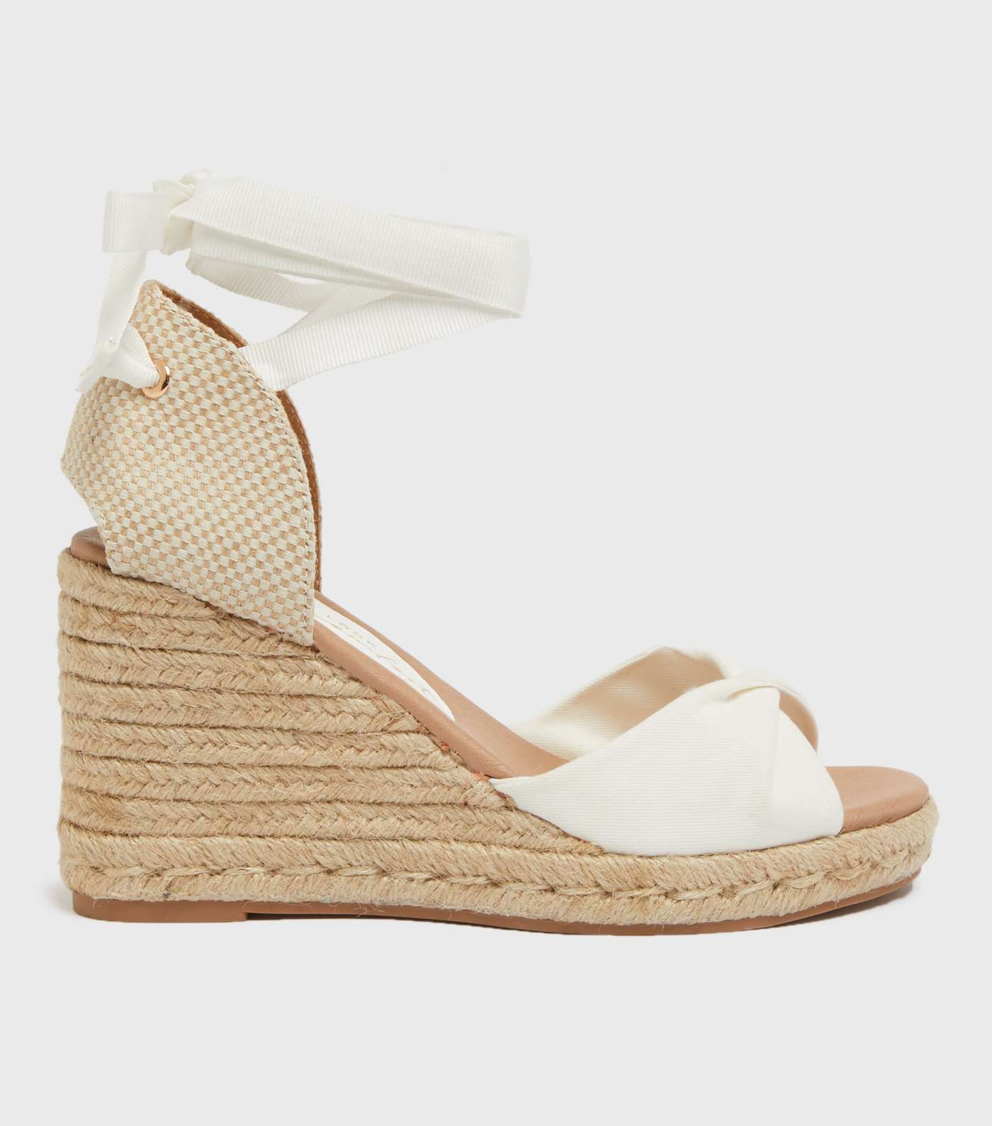 White Woven Ankle Tie Espadrille Wedges