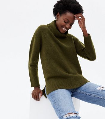 khaki polo neck jumper