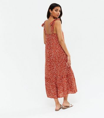 new look midi wrap dress in rust